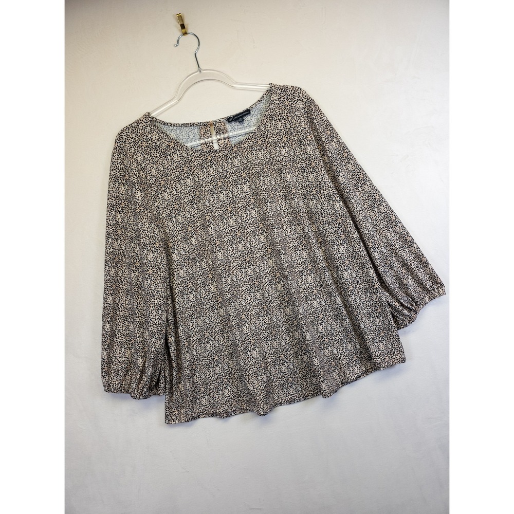 Adrianna Papell Blouse Womens 2X Beige Leopard Boho Coastal Chic Resort Plus Mod - Picture 10 of 14